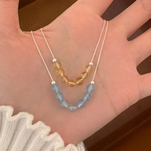 纯银天然海蓝宝黄水晶项链招财转运高级感轻奢小众锁骨链银饰送女朋友老婆情人节七夕生日礼物