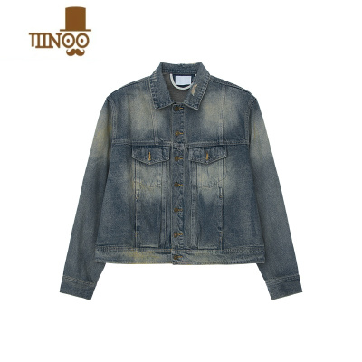 YANXU 小众做旧复古水洗牛仔套装宽松垫肩夹克外套直筒裤套