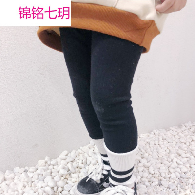 锦铭七玥2018春秋新款儿童打底裤宝宝纯棉裤男女童白条相拼打底裤