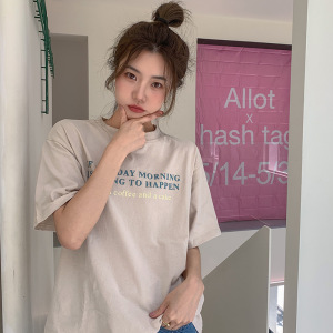 韩版字母印花宽松短袖T恤女夏季休闲上衣学生情侣装打底衫女装潮