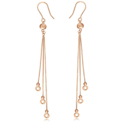 阿玛莎18k金耳线女彩金玫瑰金灯笼流苏耳饰气质简约款耳饰玫瑰金色约3克