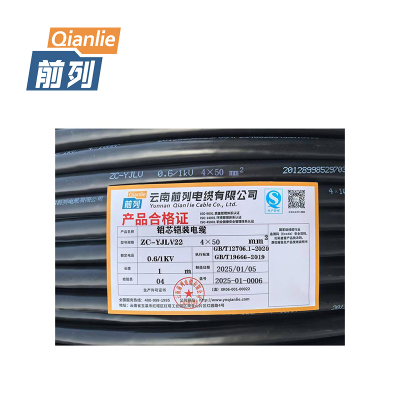 前列 铝芯铠装电缆 ZC-YJLV22-0.6/1KV-4×50mm² 米