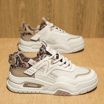 秋季新款低帮浅口板鞋平底平跟皮革拼接字母时尚休闲透气运动男鞋