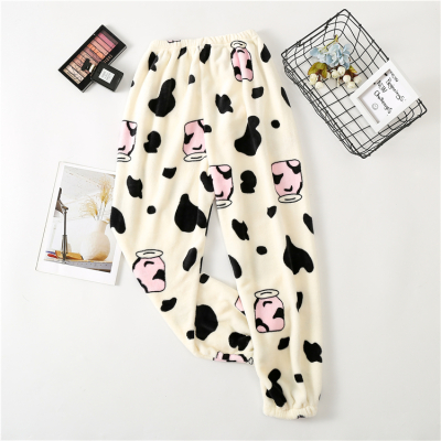 HLCOMAN秋冬季保暖珊瑚绒睡裤女可爱学生暖暖裤加绒加厚法兰绒家居外穿裤睡裤