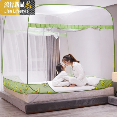 新款防摔三开拉链蚊帐家用 加密加厚1.8m/2米床超大免安装纹帐 三维工匠