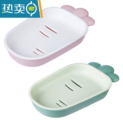 敬平卡通可爱肥皂盒家用塑料可沥水香皂盒创意图案皂托架卫生间收纳盒 皂盒2个[粉+绿]