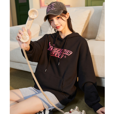 [2件8.8折]唐狮秋冬新款女卫衣加绒连帽套头宽松ins潮美式高级感上衣