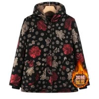 老年人冬装女棉衣外套奶奶加绒保暖连帽棉袄70岁80老太太加厚上衣