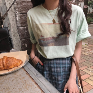 夏季韩国宽松学生圆领短袖T恤女夏休闲上衣韩国女装