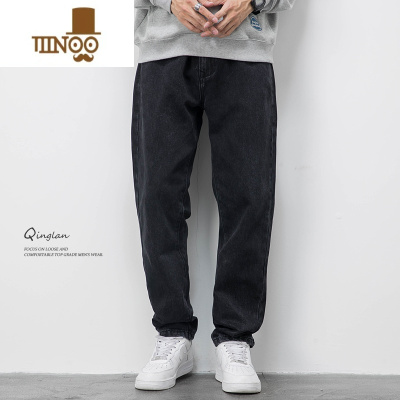 YANXU裤子男士黑色直筒牛仔裤男潮牌宽松休闲长裤高街美式大码款潮