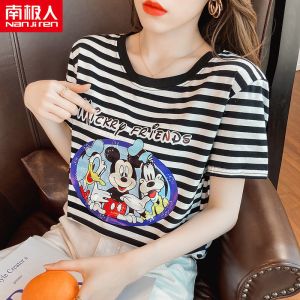 盐系短袖T恤女宽松新款潮韩版条纹衣服ins上衣
