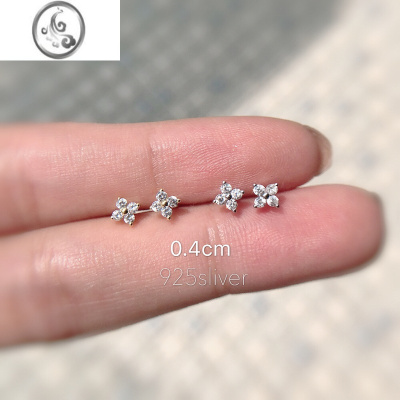 JiMiS925银银 睡觉不用摘 四叶草幸运草小清新迷你耳钉耳骨钉简约学生