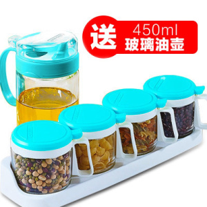 茶花调料罐子组合装调料盒厨房盐糖家用带盖放盐味精套装单个玻璃