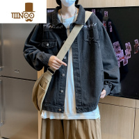 YANXU潮牌bf做旧刺绣牛仔夹克男款设计感上衣宽松美式痞帅情侣外套