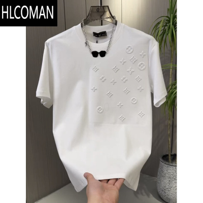HLCOMAN男士夏季新款潮牌立体印花休闲短袖青年时尚圆领百搭体恤纯色T恤