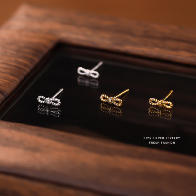 麻花蝴蝶结耳钉女s925纯银小清新简约时尚韩版学生耳饰养耳洞代发送女朋友老婆情人节七夕生日礼物