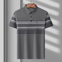 2025中老年男士休闲短袖T恤时尚印花装真口袋Polo衫上衣