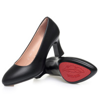 真软皮空姐久站工作鞋黑色面试酒店职业鞋软底皮鞋高跟粗跟单鞋女