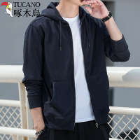 啄木鸟卫衣男士高棉螺纹宽松大码开衫春秋新款运动休闲连帽外套潮