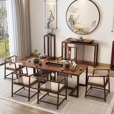 屏风茶桌椅功夫茶几禅意家用新中式接待泡茶组 1.6米桌+5椅+边几