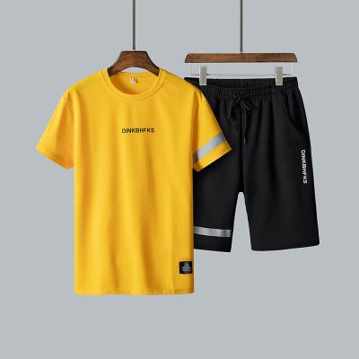 男士运动休闲套装男夏季短裤短袖套装t恤透气套装青戈