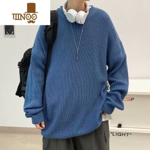 YANXU港风春圆领毛衣男宽松毛线衣ins潮牌条纹打底衫针织衫外套