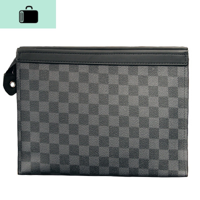 手拿包手包2020新款时尚潮流男包格子休闲商务公文包文件包信封包NEW LAKE 黑灰色男士手拿包