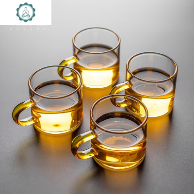 小茶杯功夫茶具套装家用带把透明玻璃杯子喝茶绿茶单人泡茶封后带把玻璃茶杯——茶黄4入