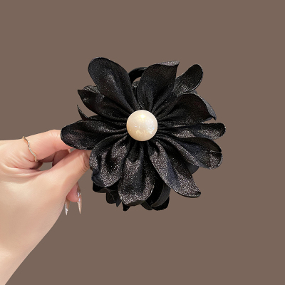 花朵珍珠抓夹女高级感2025新款后脑勺半扎盘发鲨鱼夹发夹春夏头饰送女朋友老婆情人节七夕生日礼物