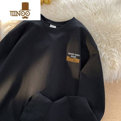 YANXU美式复古长袖T恤男生薄款上衣外穿宽松慵懒内搭打底衫卫衣潮