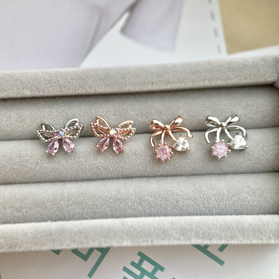 韩国进口饰品小众设计感缕空蝴蝶结耳钉女骨钉钛钢杆养耳送女朋友老婆情人节七夕生日礼物
