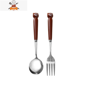 刀叉勺三件套家用可爱牛排刀叉盘子套装西餐餐具网红儿童叉子勺子 叉勺(小熊) 敬平