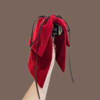 红色蝴蝶结飘带后脑勺抓夹女高级感半扎发夹2024新款发量少头饰送女朋友老婆情人节七夕生日礼物