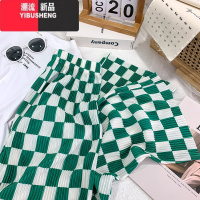 YIBUSHENG粉色扎染印花冰丝雪纺百褶阔腿裤女宽松垂感拖地防蚊直筒休闲裤