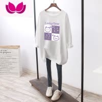 七斓2022早秋新款长袖T恤女韩版宽松大码中长款上衣磨毛港风ins潮