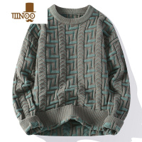 YANXU圆领毛衣男士新款潮牌设计感线条拼接针织衫男士加厚打底衫