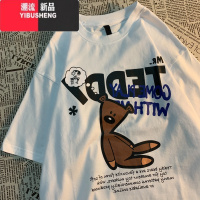 YIBUSHENG小熊短袖t恤女季美式复古卡通宽松街头oversize学生半袖上衣潮