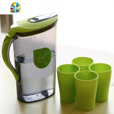 时尚冷水壶5件套装 塑料茶水壶大容量耐热密封防漏凉水壶 FENGHOU 5件套白色(2.1L壶+4杯)