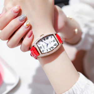 正品嘉年华Carnival手表女士全自动机械表 女表时尚潮流防水镶钻日历表真皮名牌女表新款酒桶腕表8857