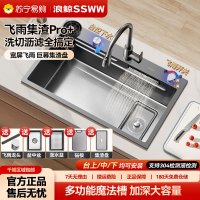 浪鲸(SSWW)水槽大单槽飞雨水槽家用304不锈钢洗碗槽蜂窝压纹水池台控下水