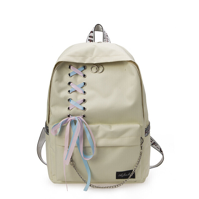 新款新款帆布蝴蝶结可爱双肩背包女韩版校园初中学生简约百搭原宿书包SN8885SN1951-定制米白色1012米白色1012