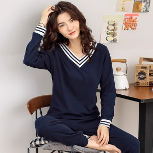 新款啄木鸟睡衣女春秋季纯棉长袖休闲运动全棉家居服套装可外穿