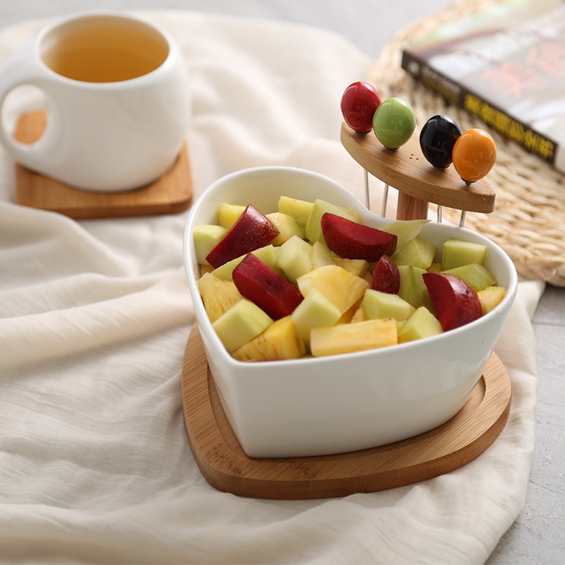 创意干果盘陶瓷沙拉碗带果叉家用水果盘碗盆北欧用品餐具点心盘