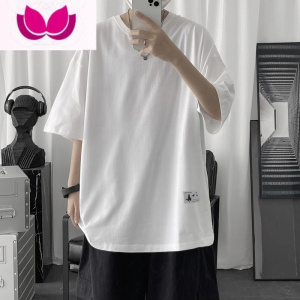 七斓ins港风t恤男韩版纯色基础款打底衫2023夏季宽松百搭休闲短袖上衣