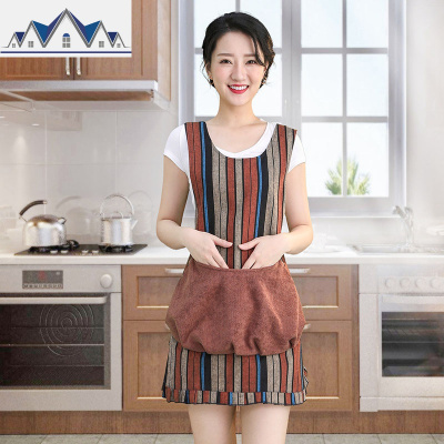 韩版时尚花边大口袋厨房防水罩衣围裙女小清新可爱家用做饭围腰 三维工匠