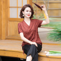 妈妈装新中式国风短袖小衫上衣裤子两件套洋气减龄中老年夏款套装