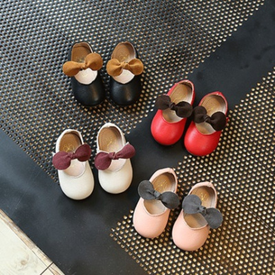 女童皮鞋真皮公主鞋黑色2018春秋款蝴蝶结小童宝宝儿童单鞋学步鞋