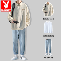 花花公子卫衣男士款秋冬季polo衫休闲套装青少年男生搭配一套帅气