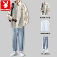 花花公子卫衣男士款秋冬季polo衫休闲套装青少年男生搭配一套帅气