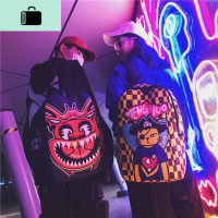 韩版原宿ins超火的双肩包女街头嘻哈潮酷背包男高中校园学生书包NEW LAKE